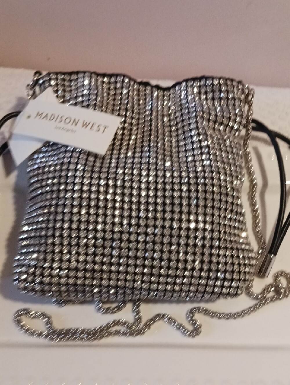 Elegant! Madison West ⚜️ Silver Rhinestone Crossbody Sparkling Evening Bag *New*